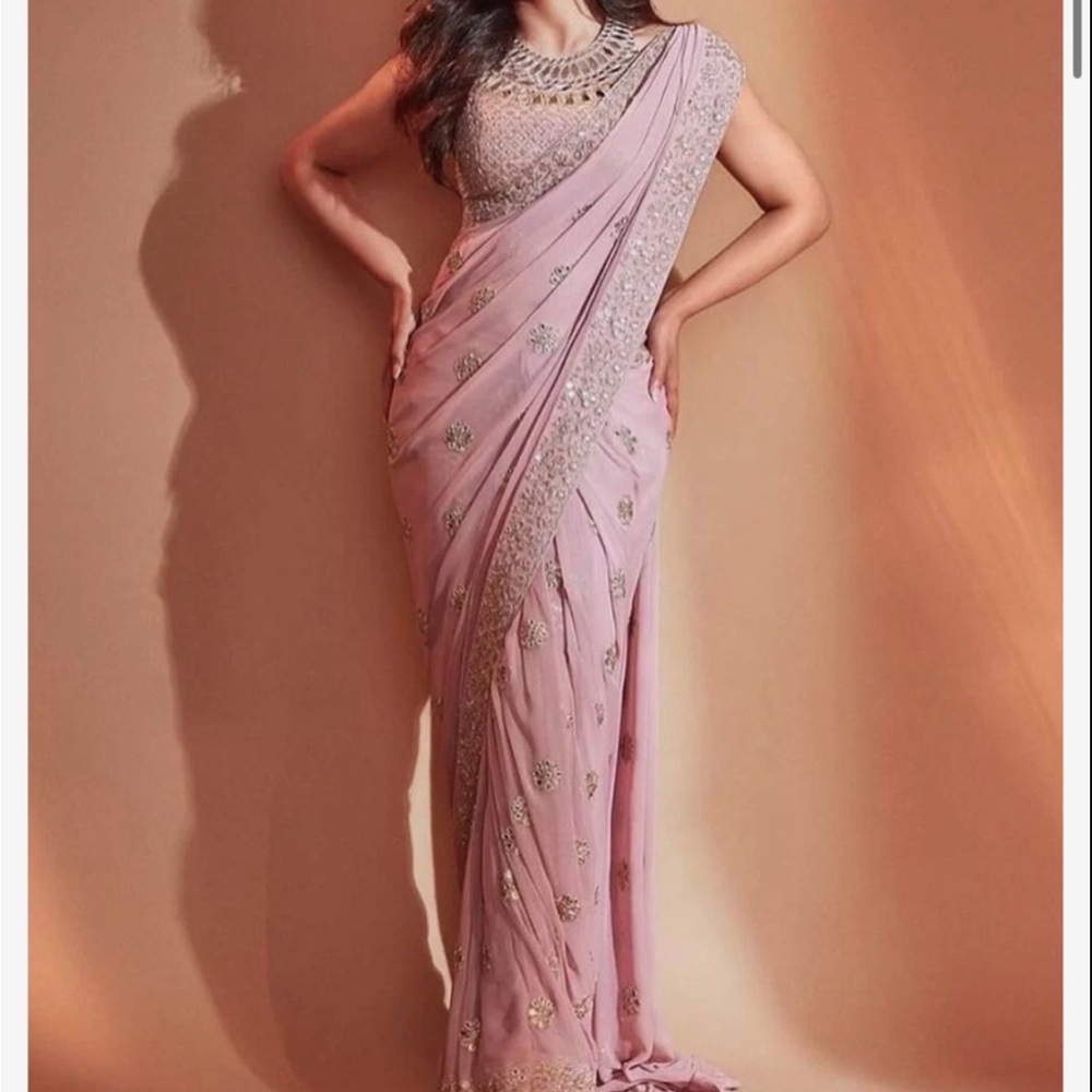 Mauve and Gold Embellished Indian Saree for Weddings